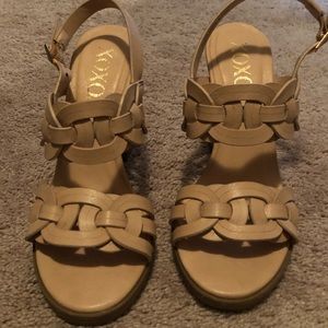 XOXO tan strap back heels